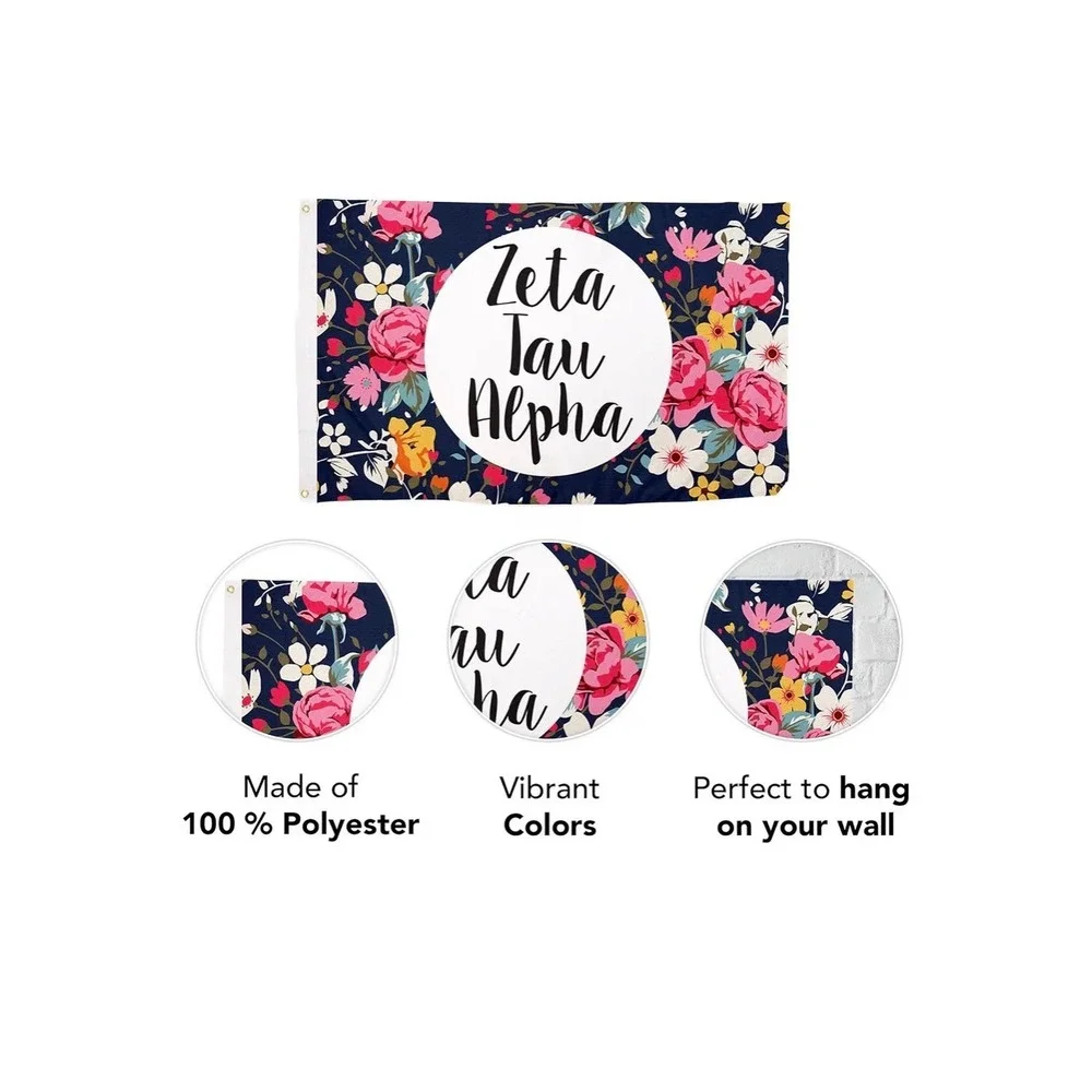 Scotty Gear Zeta Tau Alpha Floral Sorority Flag Wall Decor 3x5 Blue Multi